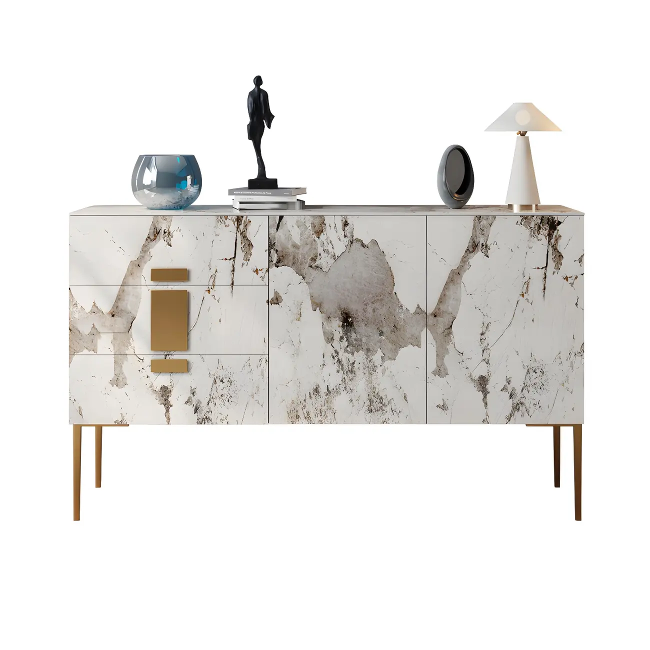 Artistic White Stone Top Buffet Table with Drawers