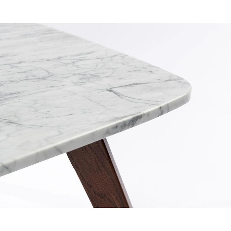 Vezzana 31 Square Italian Carrara White Marble Coffee Table with Walnut Legs