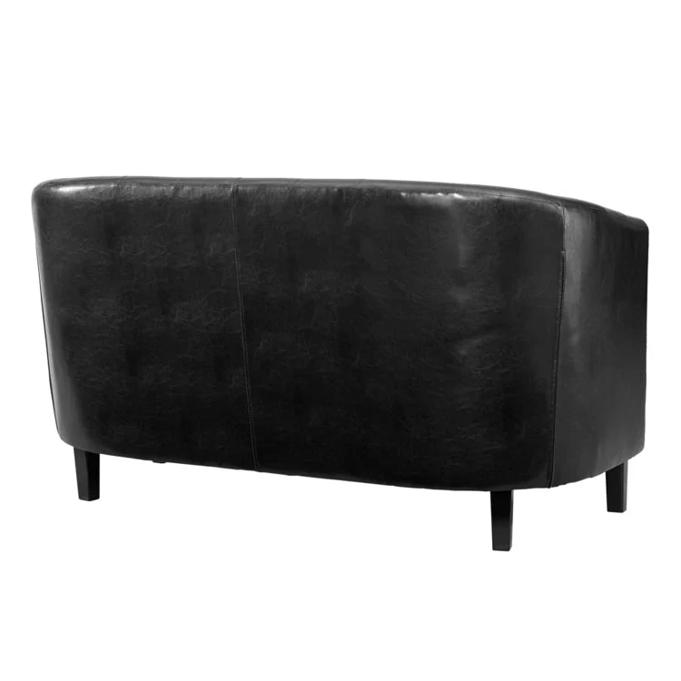 Midcentury Modern Button Tufted Faux Leather Barrel Loveseat - Comfy Tub Loveseat Sofa