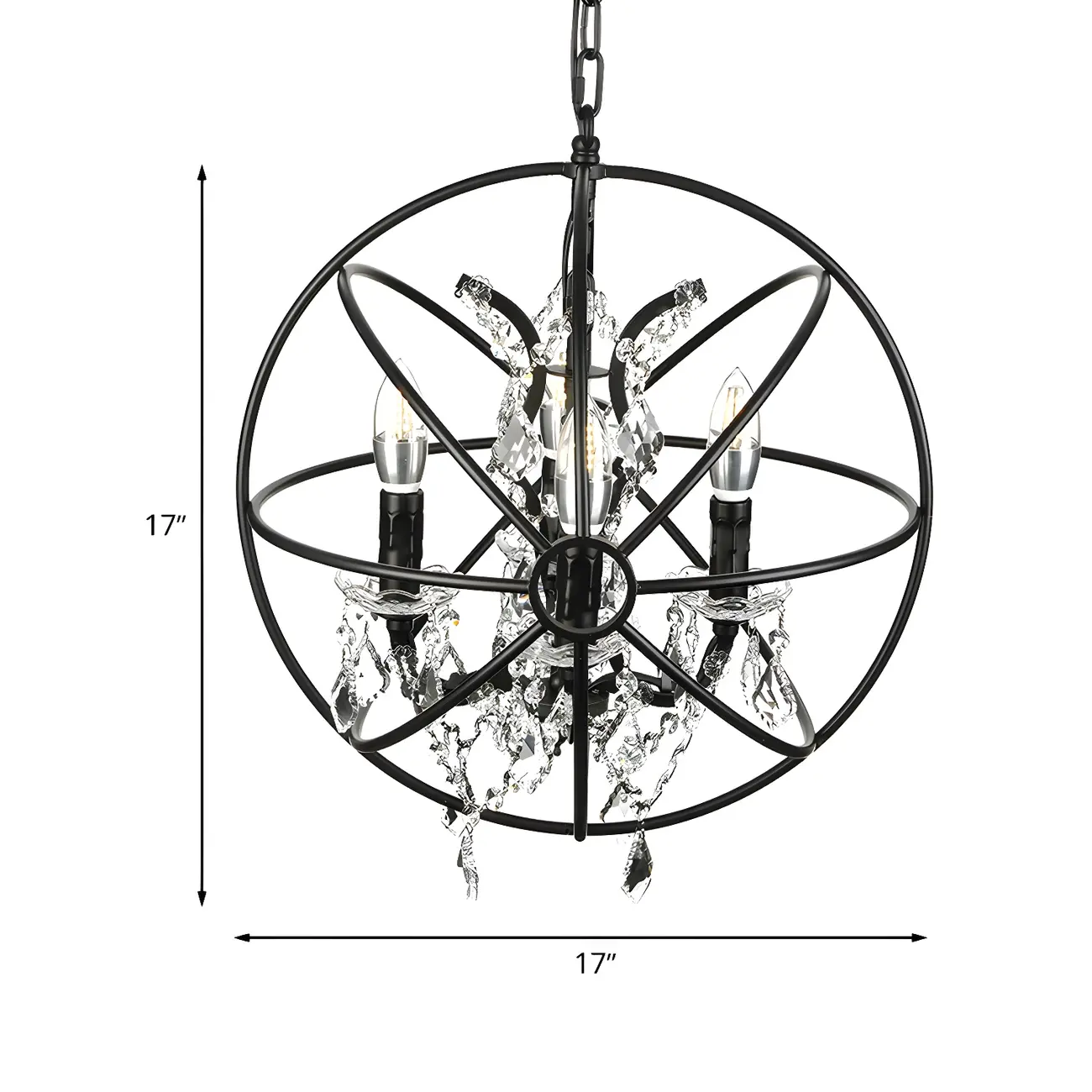 4-Light Industrial Black Iron Chandelier with Crystal