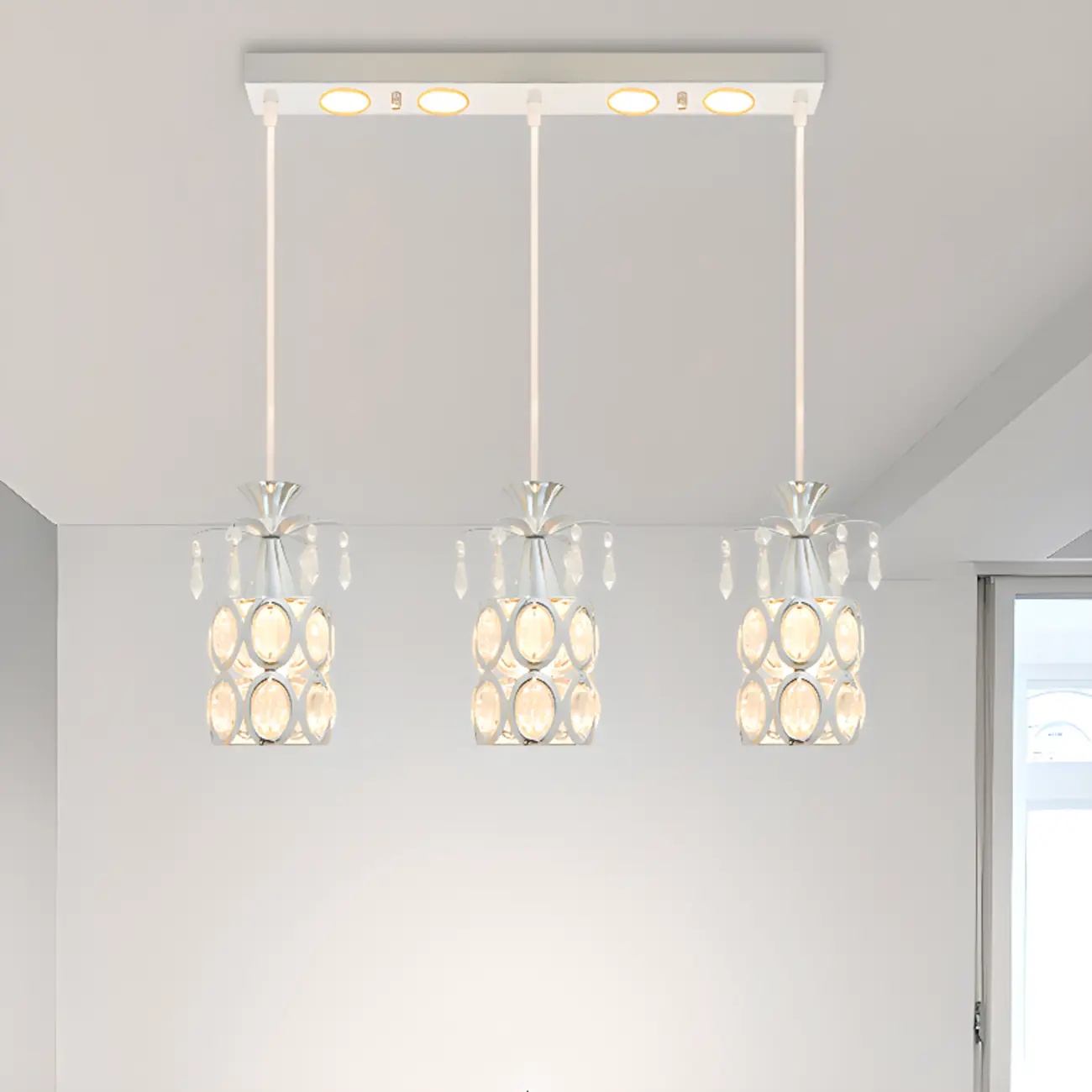 Elegant Cylinder Crystal Kitchen Island Pendant Light with Spotlight