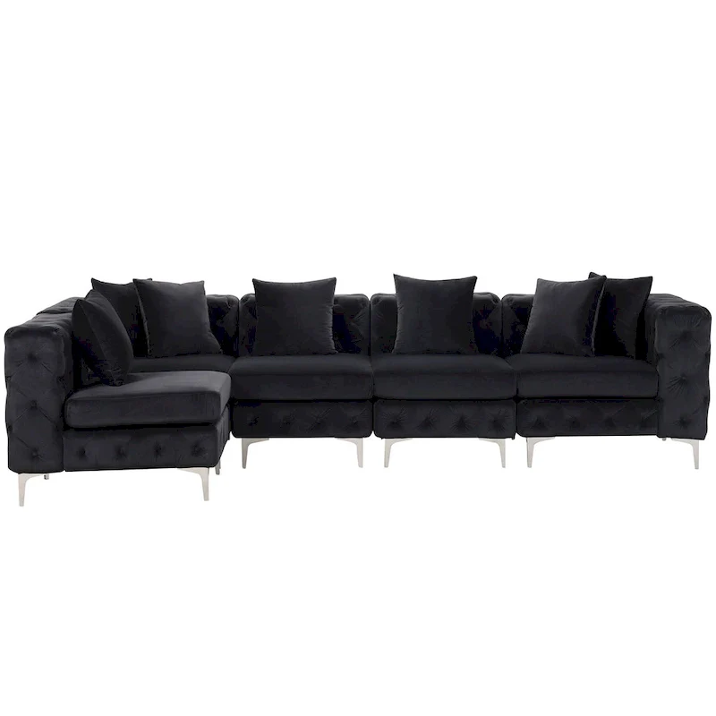 Large L-Shaped Modular Sofa, 5-Seat Velvet Sectional Couch