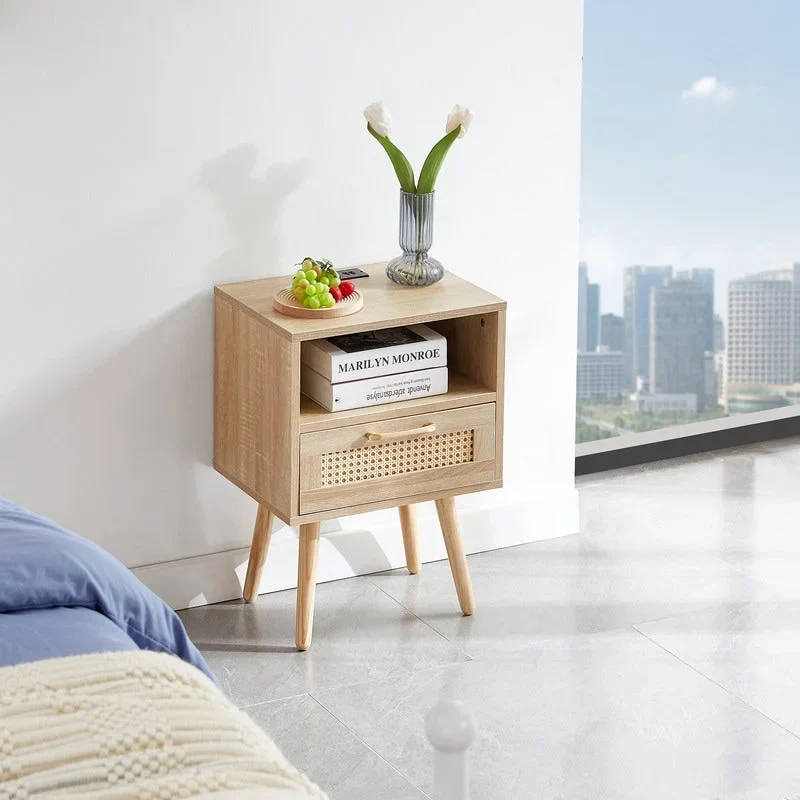 Nightstand with Charging Station End Side Table with Drawer