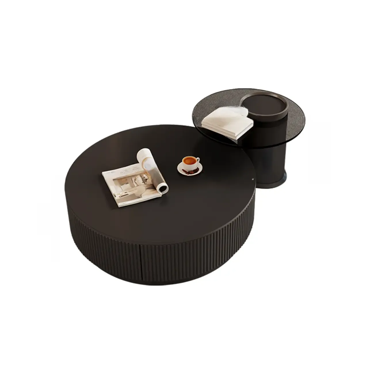 Modern Wood Round Nesting Coffee Table with 2 Drawers