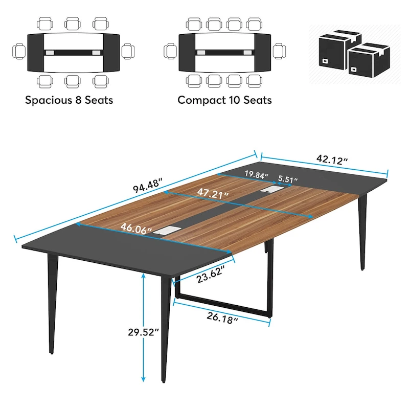 8FT Conference Table,Boat Shaped Meeting Table with Rectangle Grommet