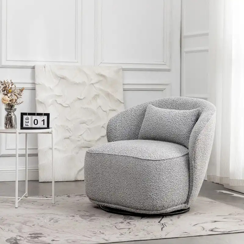 KINWELL 33 Wide Sherpa Boucle Upholstered Swivel Accent Chair