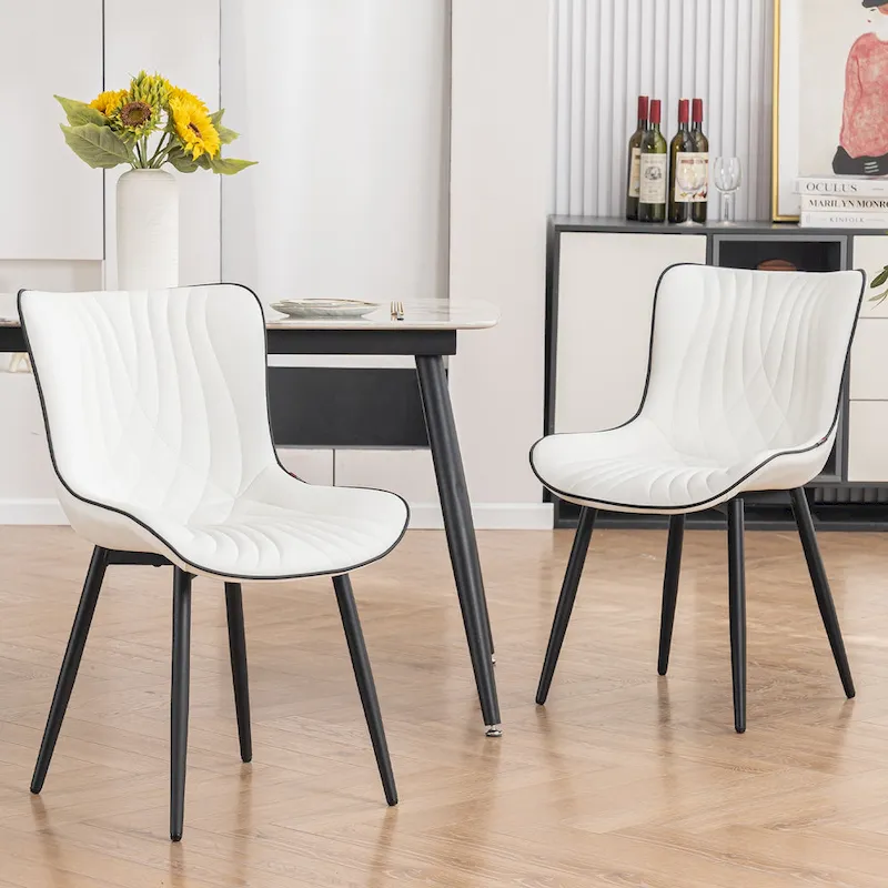 Modern Upholstered Leather Armless Dining Chairs Set of 2