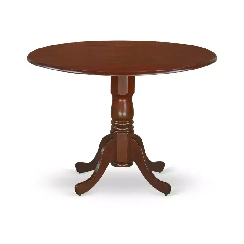 Oak Round Drop-Leaf Dining Table Set for 4, Mahogany Finish
