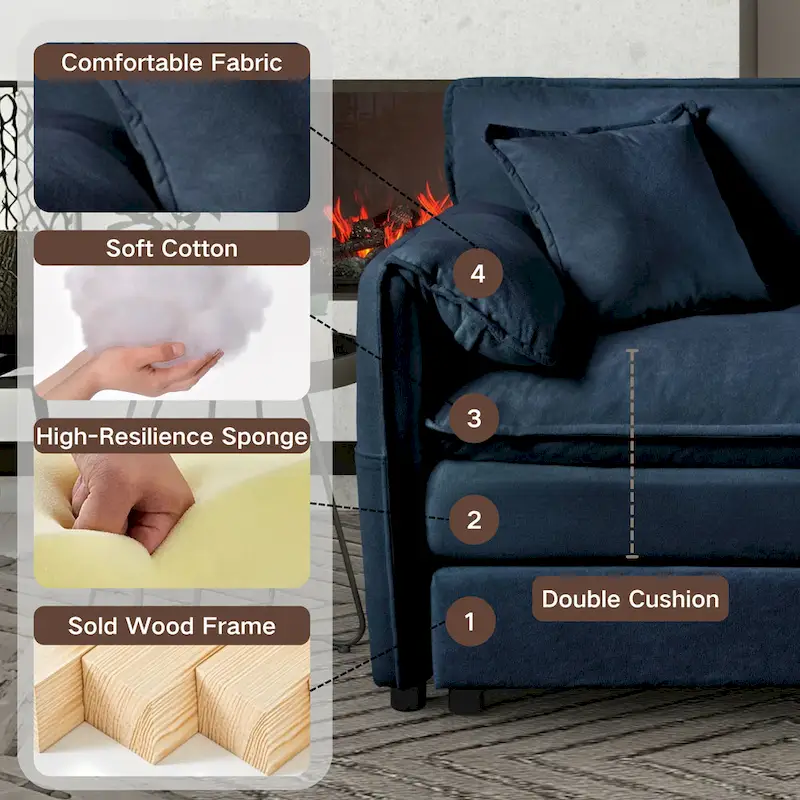 64 Oversized Chenille 2-Seater Sofa with DIY Combo & Storage Pockets