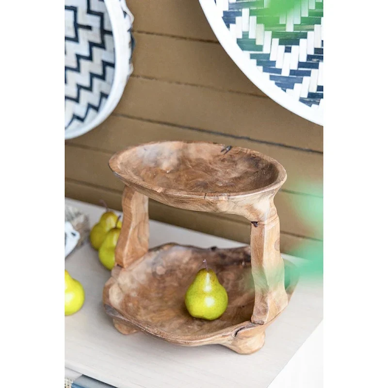 A&B Home 2-Tiered Teak Tray