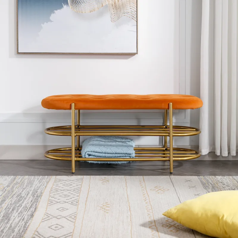 SEYNAR 40 Velvet Upholstered Living Room Bench with Double shoe rack