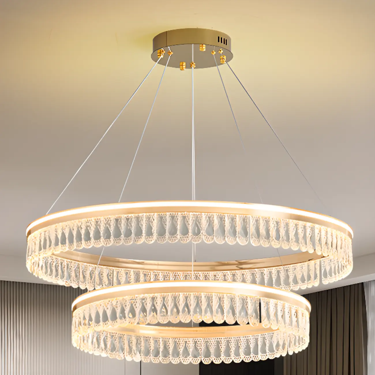 Dimmable Circle Gold Crystal Modern LED Chandeliers