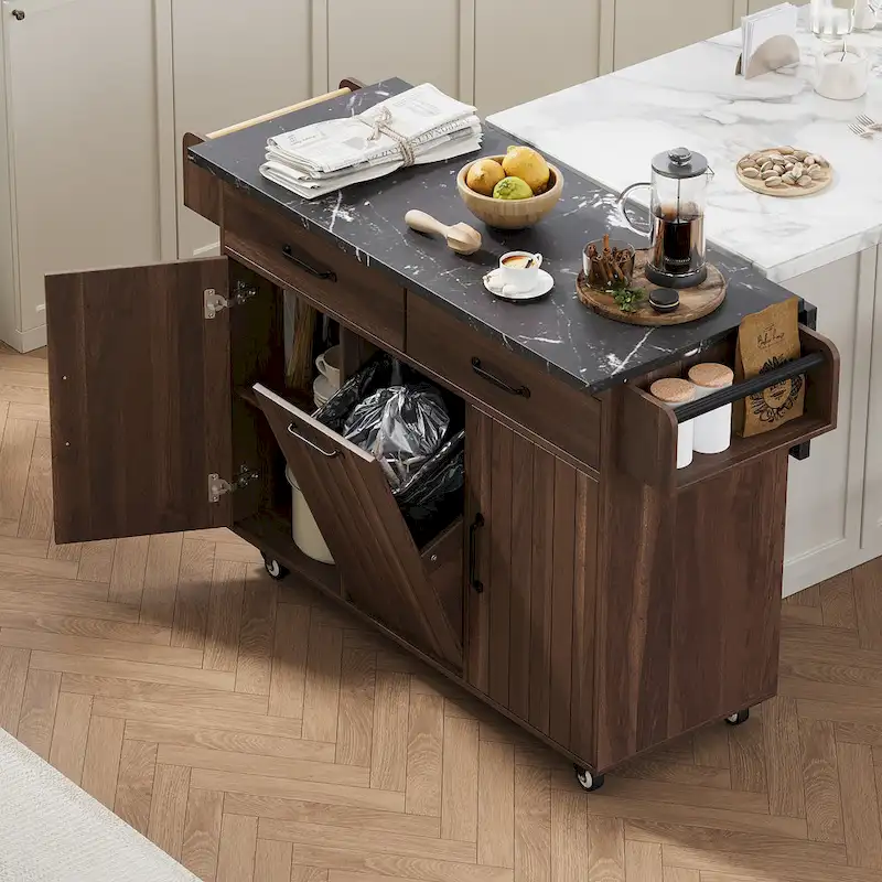 Kitchen Island With Trash Can Storage Cabinet(no include stool)