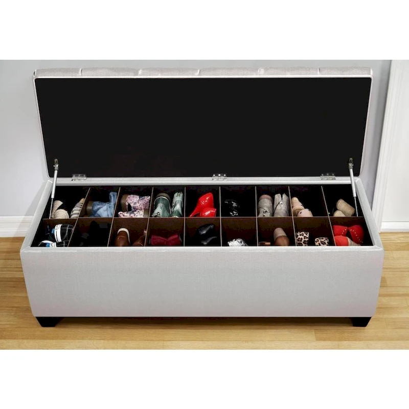 Sole Secret Loft Magnolia Fabric Shoe Storage Bench with Espresso Legs