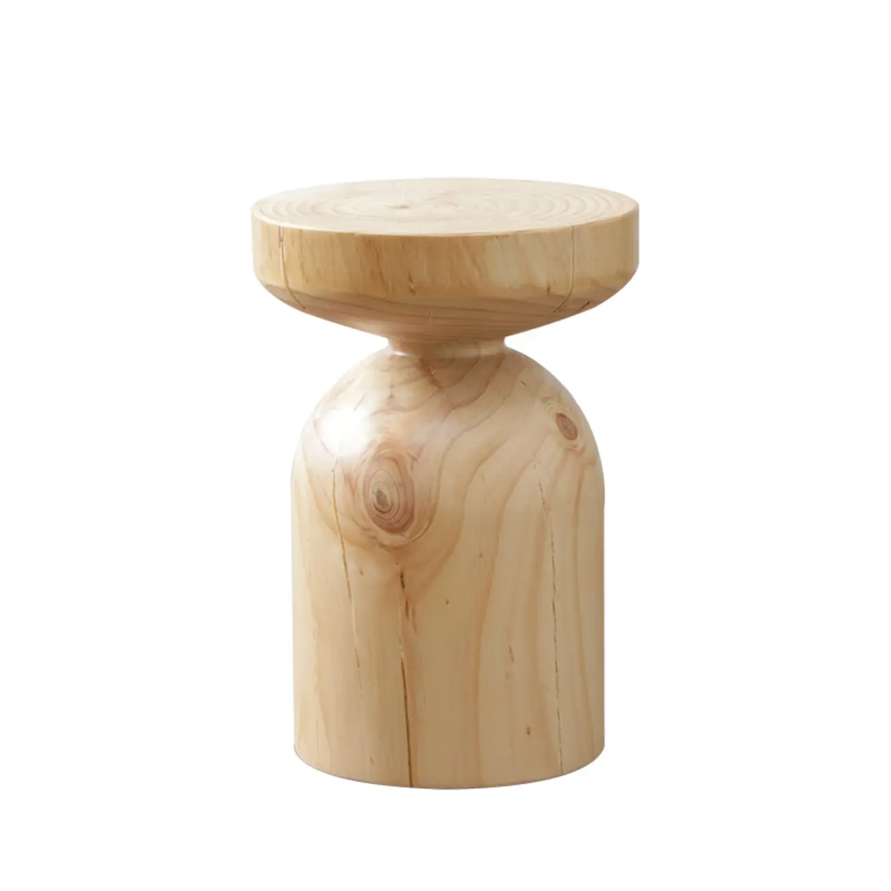 Natural Pine Small Wood Round End Table for Living Room