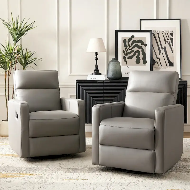 Josefa Modern Genuine Leather Swivel Rocker Recliner Set of 2 by