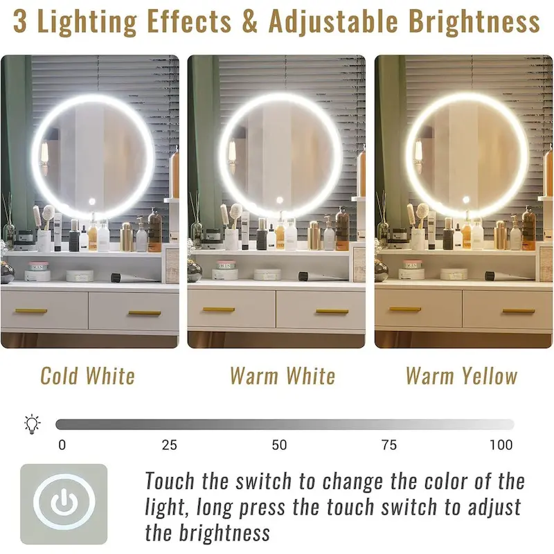 Makeup Vanity Desk 3 Color Touch Screen 5 Storage Drawers