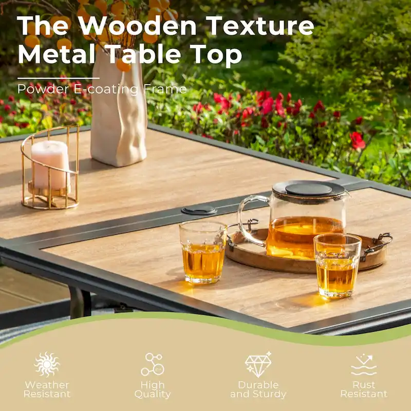 MAISON ARTS Faux Wood/ Steel 7-piece Patio Dining Set with 6 Stackable Chairs