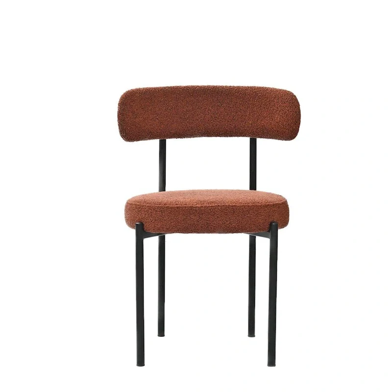 Boucle Dining Chairs,Mid-Century Modern Curved Backrest Chair,2 PCS