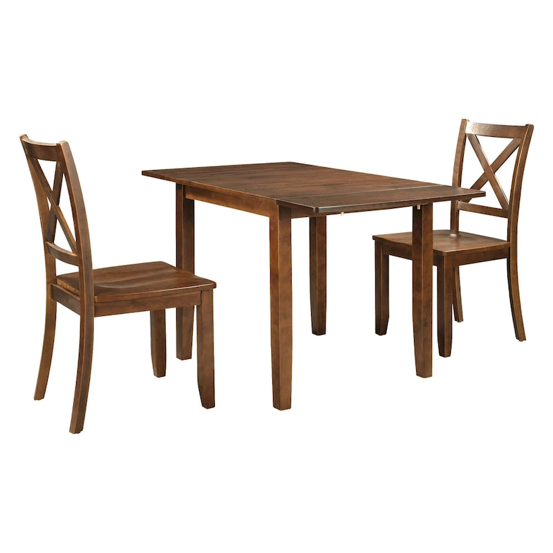 3-Piece Wooden Breakfast Nook Dining Table Set with Drop Leaf Table