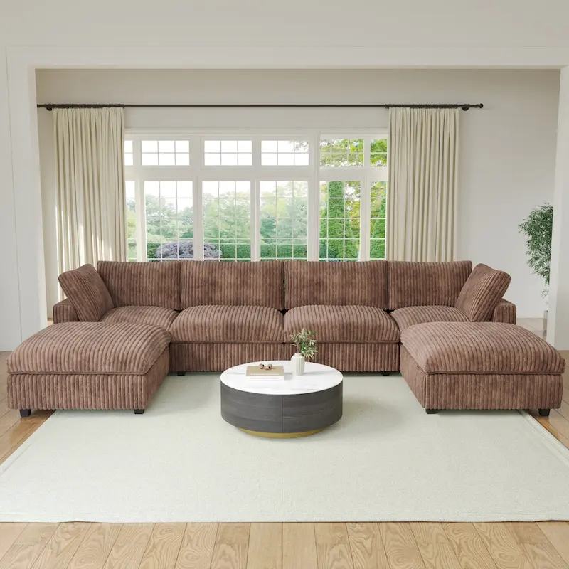 Soft Plush Upholstered Modular Sectional Sofa U-shaped Down Filled Living Room Couch-5 Seaters/6 Seaters
