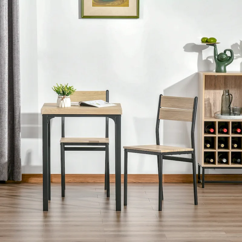 Wood Top Dining Set 3 Piece - Table and 2 Chairs Black Frame