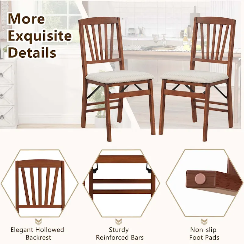 Costway 2/4 Set Kitchen Chairs with Rubber Wood Frame Upholstered Seat
