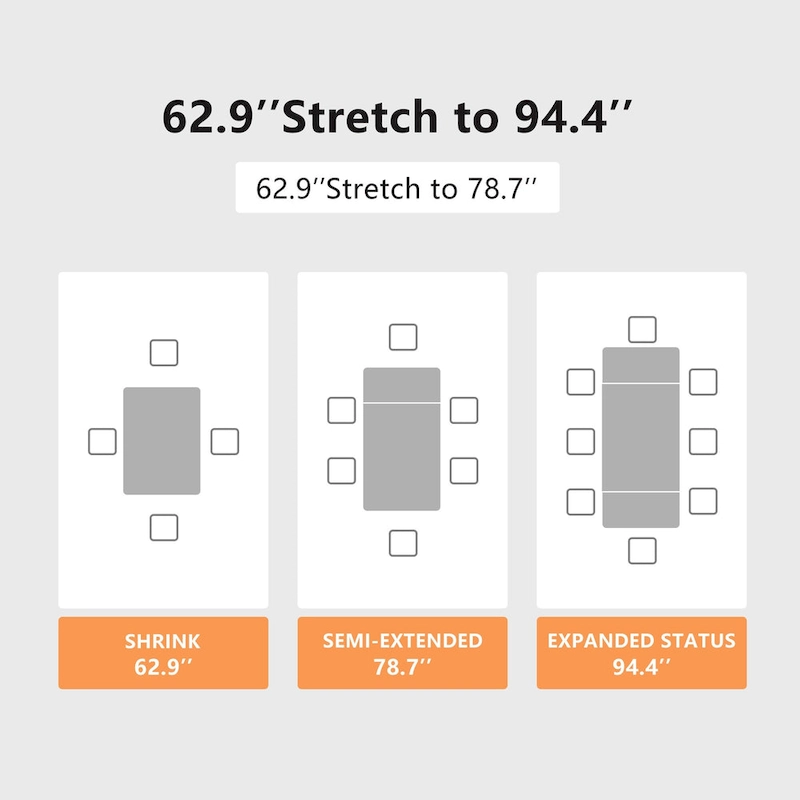 9 Piece 62.9 inch to 94.4 inch Extendable Dining Table Set with Sintered Stone Top 8 Chairs