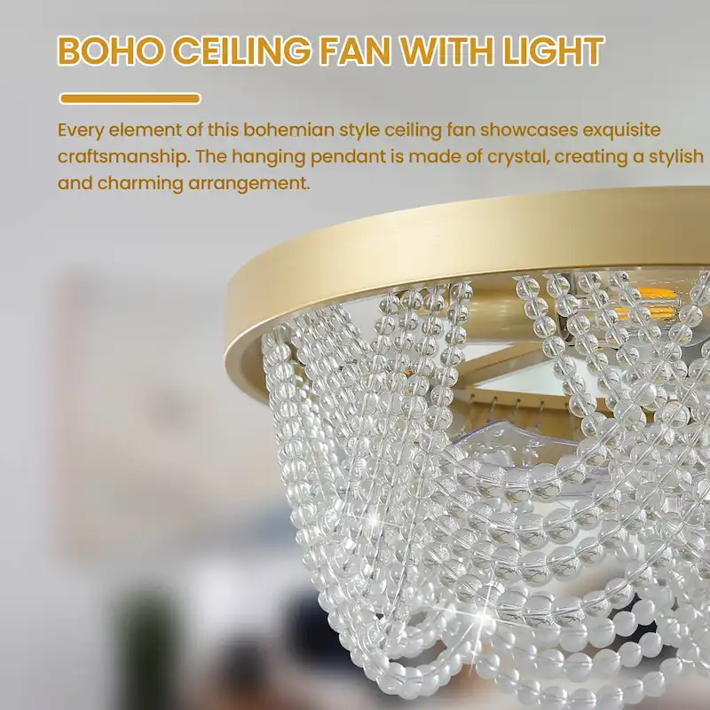 20  Boho Crystal Ceiling Fans with Lights Flush Mount