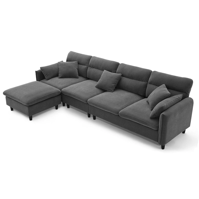 110  Modern L-Shaped Convertible 5-Seat Sectional Sofa with Removable Ottoman and 5 Cushions, Plush Chenille Fabric