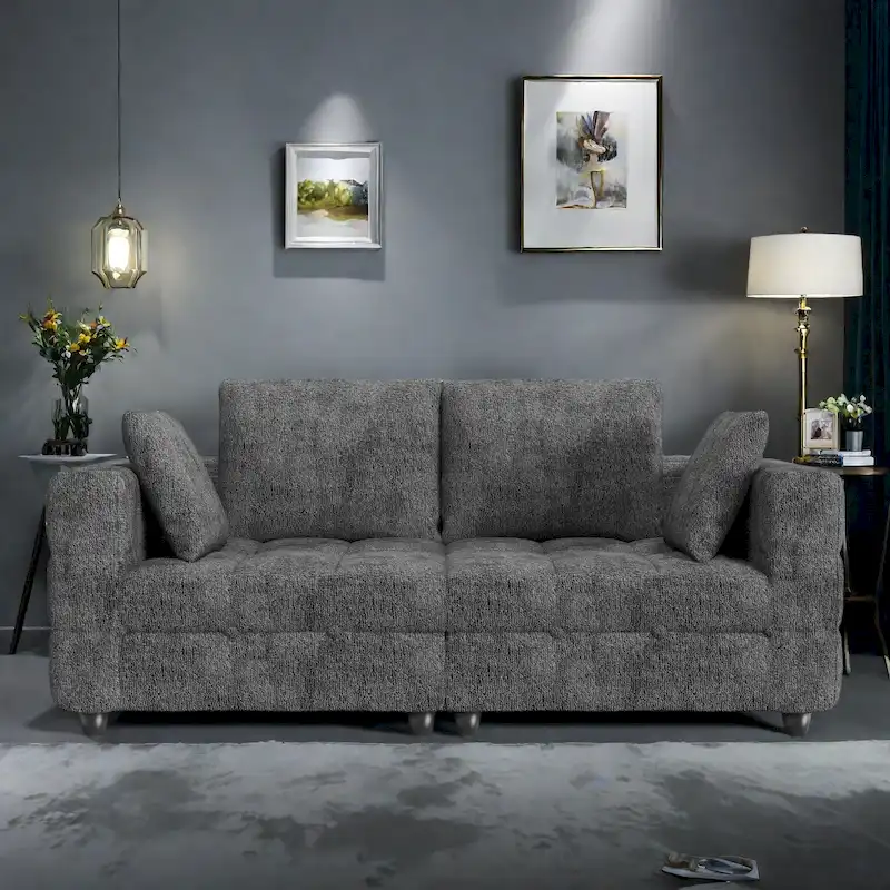 77.95 Fabric 3-Seater Sofa with Tool-Free Assembly, Space-Saving Design, and Solid Wood Frame