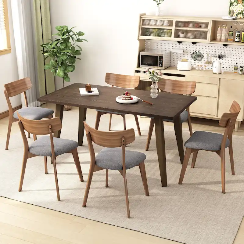 7-Piece Mid-Century Dining Set with Rectangular Table & 6 Chairs