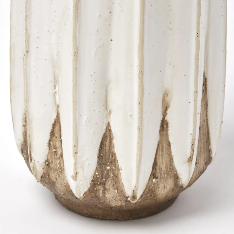 HomeRoots 14  Brown And White Abstract Cylinder Ceramic Table Vase