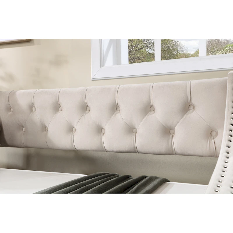 Upholstered Velvet Tufting Sleeper Sofa Chesterfield Daybed with Trundle