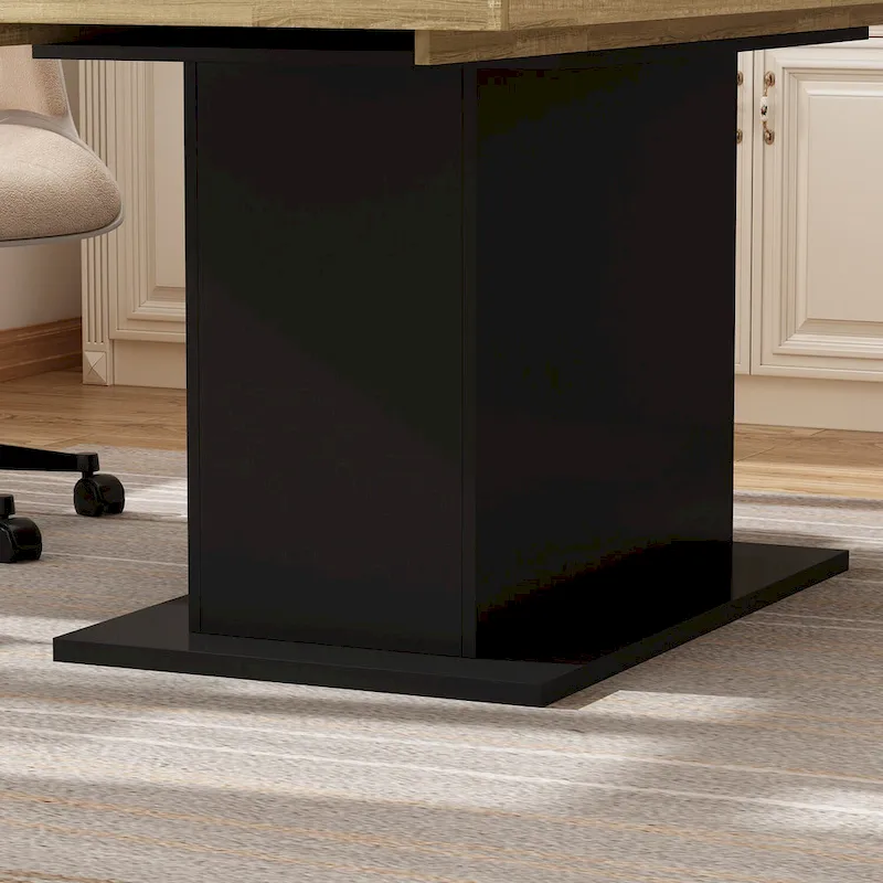 Extendable Dining Room Table Wood Finish Top Computer(Black/White)