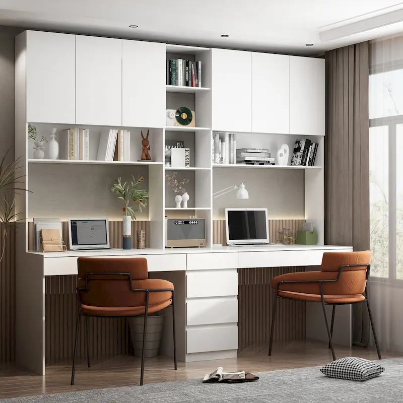 Modular Desk with Shelving - White, Contemporary, Multi-Use Workstation, Storage Shelves