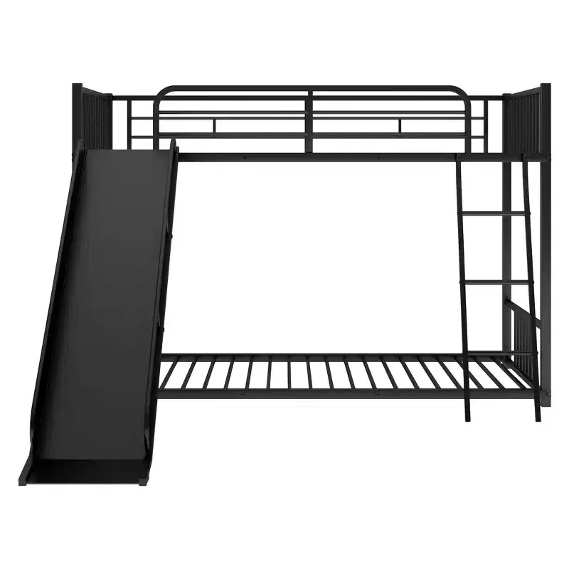 Modern Style Twin over Twin Metal Bunk Bed with Slide, Easy to Assemble