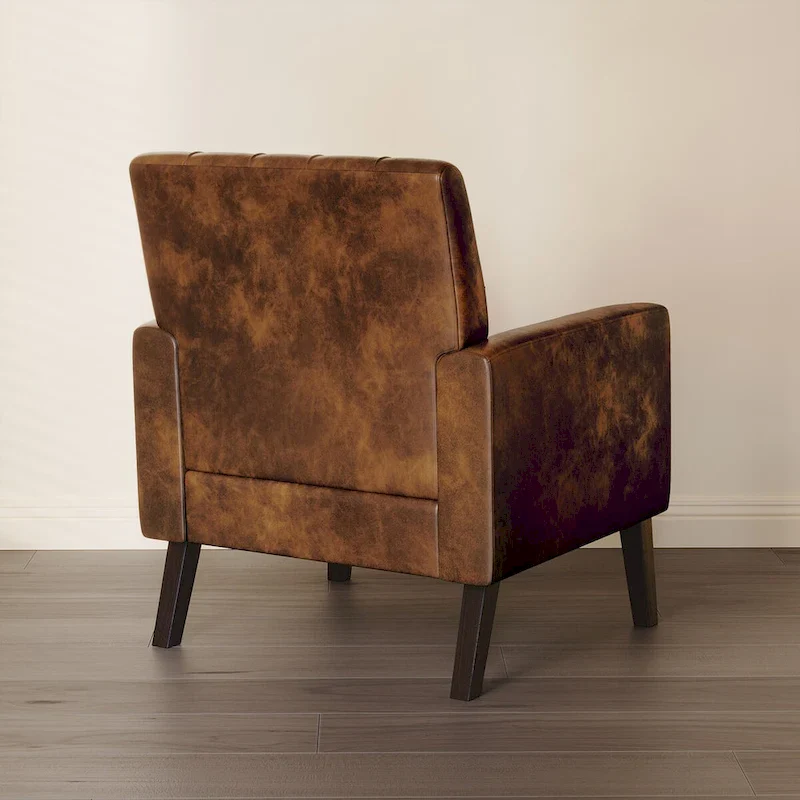 Linen and Walnut Legs Mid Century Modern Button Tufted Accent Chair - 29.53 H X 30 W X 33.07 D