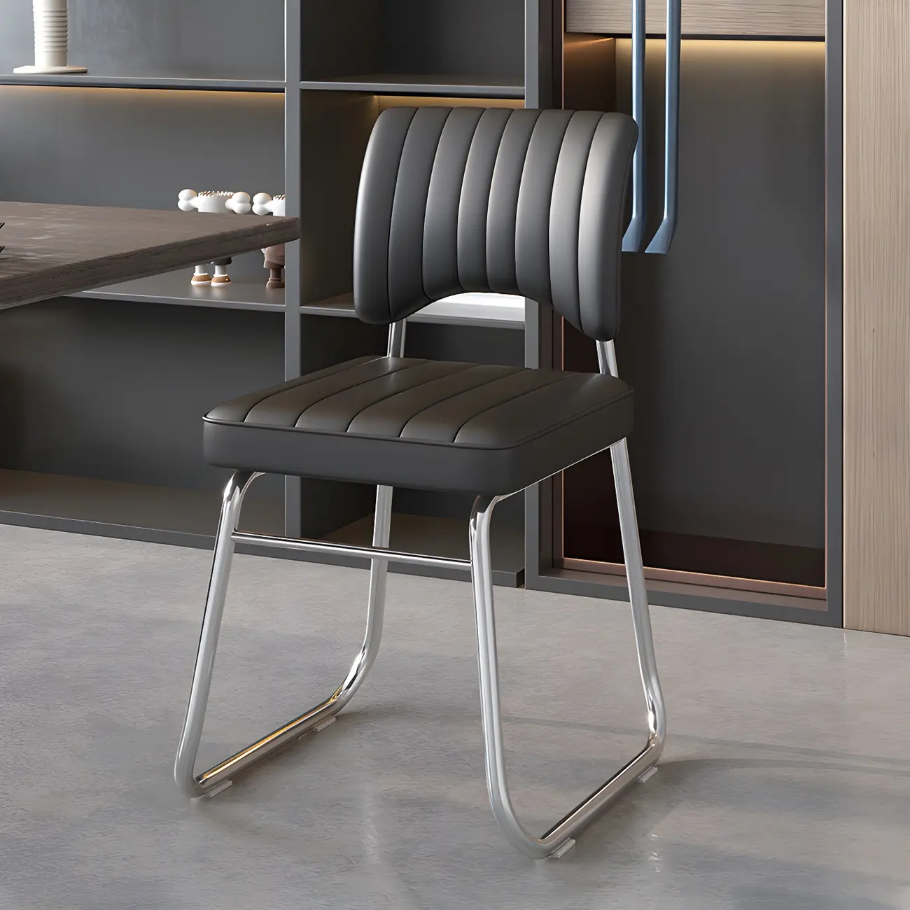 Modern Black Steel Leather Upholstered Office Chair