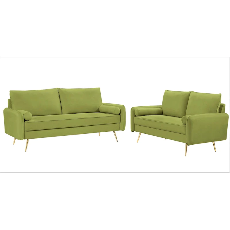 Mid-Century Modern Velvet 2-Piece Living Room Set