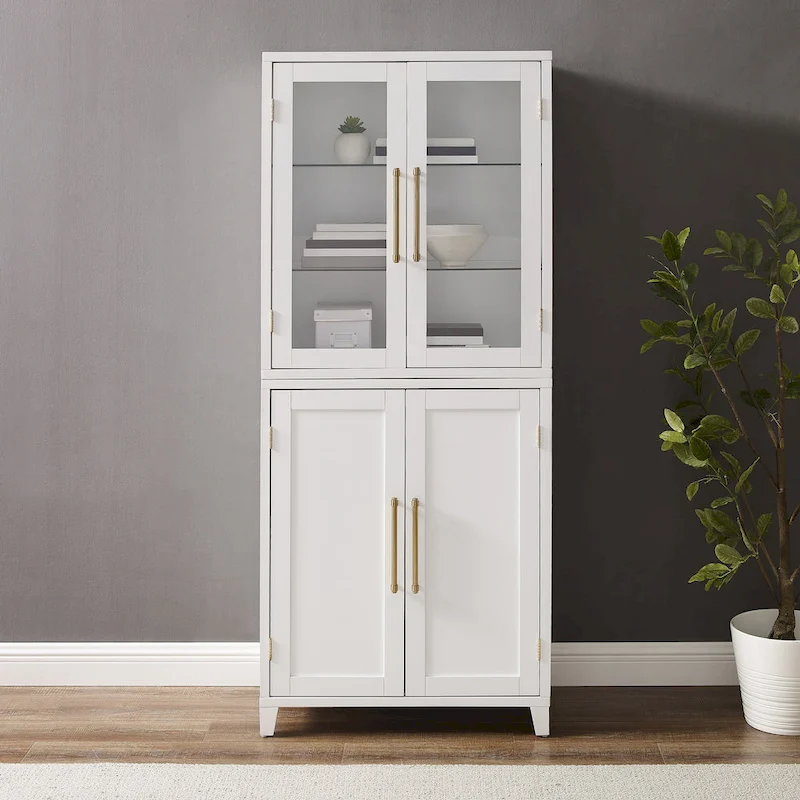 Crosley Roarke Pantry Storage Cabinet With Glass Door Hutch