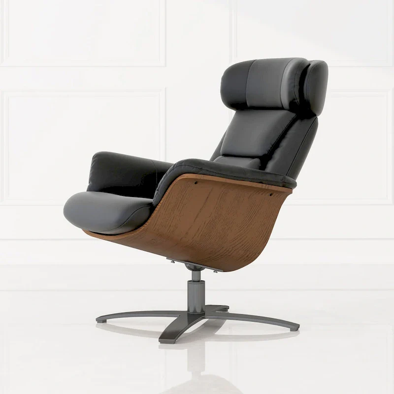 Jovan 31.5 Curved Wood Genuine Leather Recliner Lounge Chair