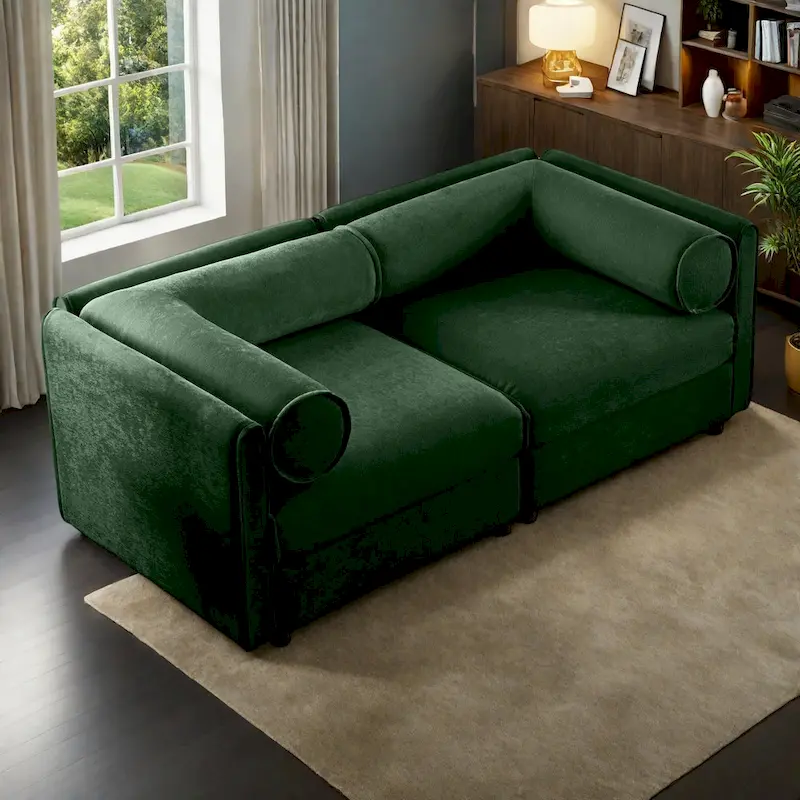 75.5 Chenille Upholstered 2-Seater Modular Sectional Sofa with Storage Seat, DIY Combination