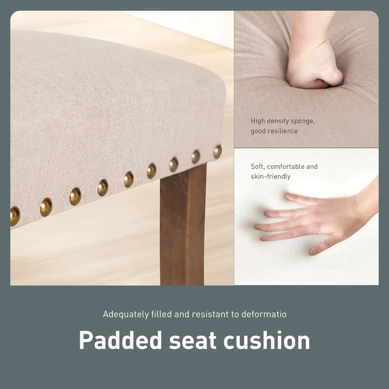 Set of 4 Upholstered Faux Leather/Fabric Dining Room Chairs with High Back and Solid Wood Legs