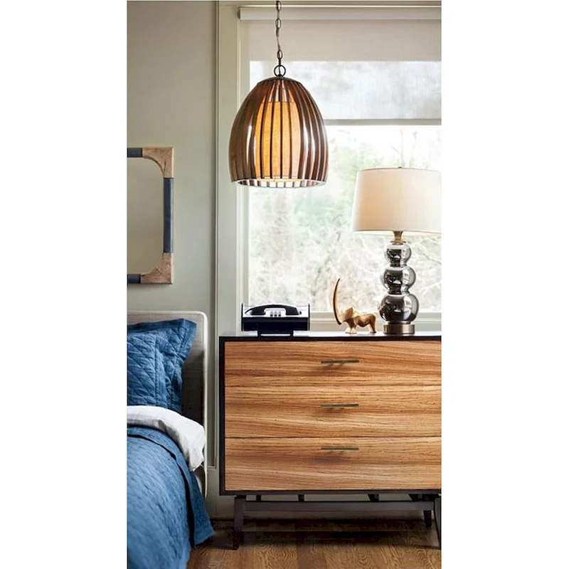 Currey & Company Carling Wood Pendant - 19 h x 17 dia