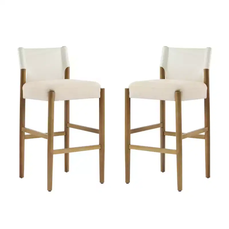 Homy Casa Set of 2 Modern 28.5 Solid Wood Bar Stools with Upholstered Seats, White
