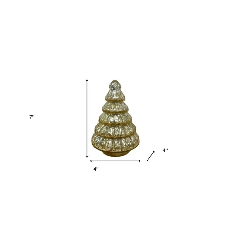 HomeRoots 7  Embossed Gold Glass Christmas Tree Sculpture - 4' X '7' X '4