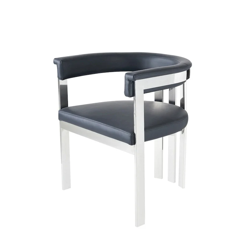 Modrest Pontiac Modern Black Vegan Leather and Stainless Steel Dining Chair