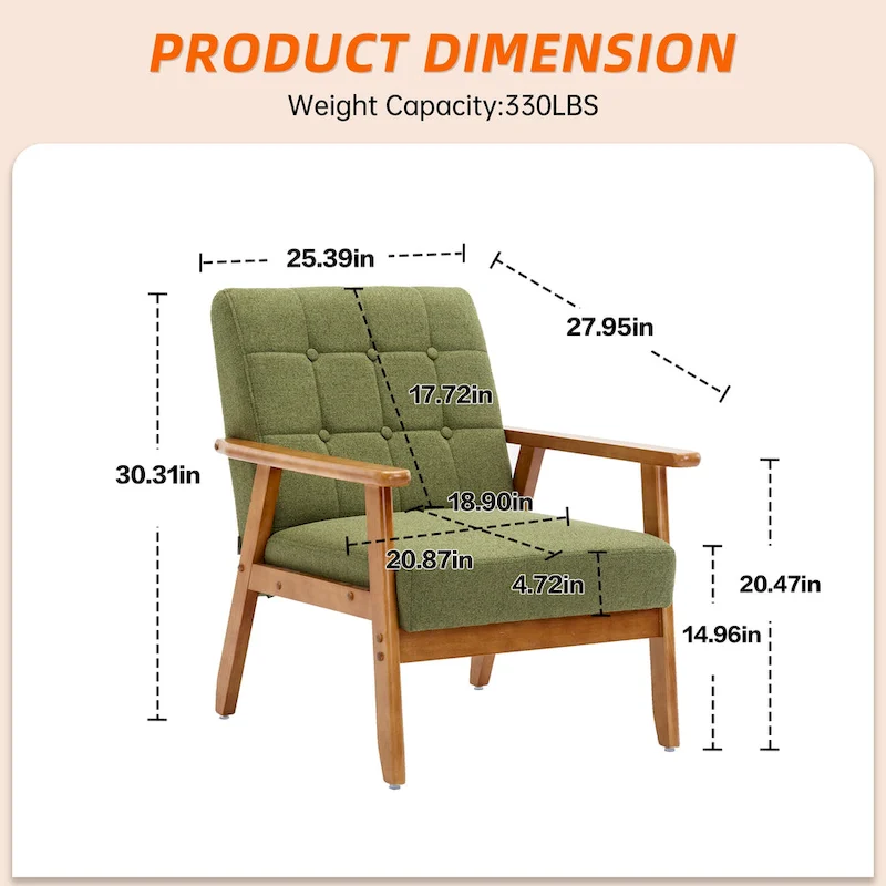 Linen/PU Upholstered Tufted Living Room/Bedroom Accent Chair With Wood Legs