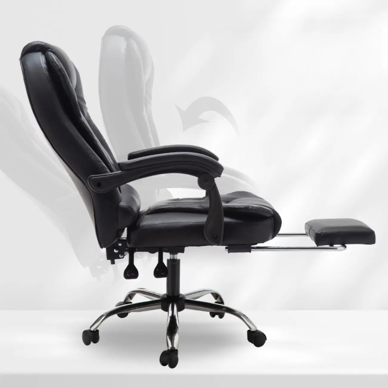 Executive Ergonomic Black Leather Swivel Reclining Office Chair